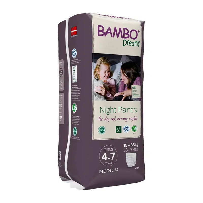 Bambo Nature Fraldas Cuecas Noturnas Dreamy TM 4-7 Anos (15-35 Kg) Menina 10 Un.