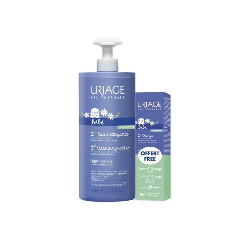 Uriage Bebé 1ª Água de Limpeza 1L + 1º Creme Muda da Fralda 100ml