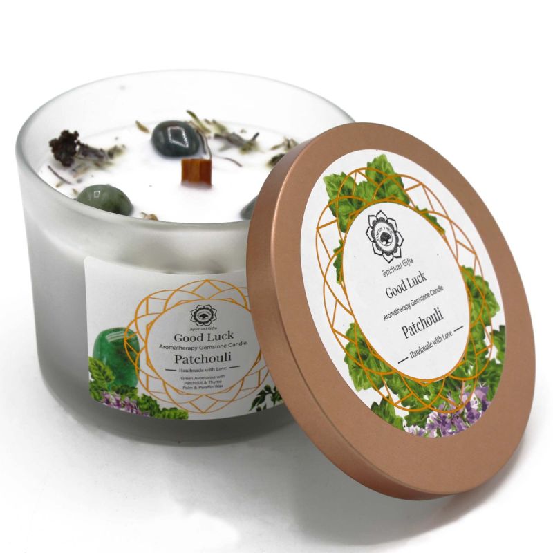 Spiritual Gifts - Vela Aromática com Pedras Boa Sorte - Patchouli