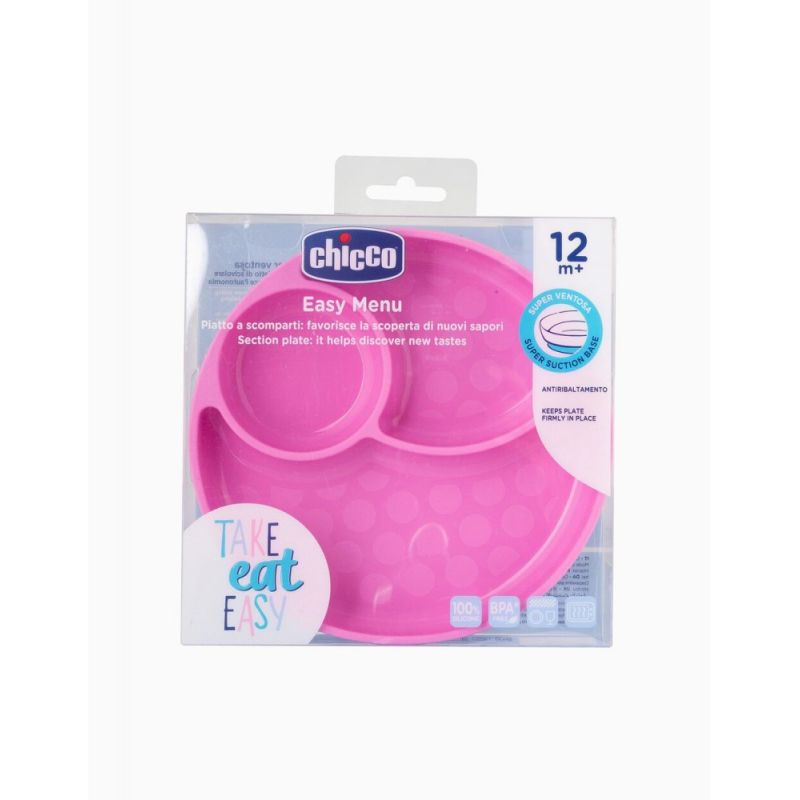 Chicco Take Eat Easy Prato Silicone Divisórias Rosa 12m+