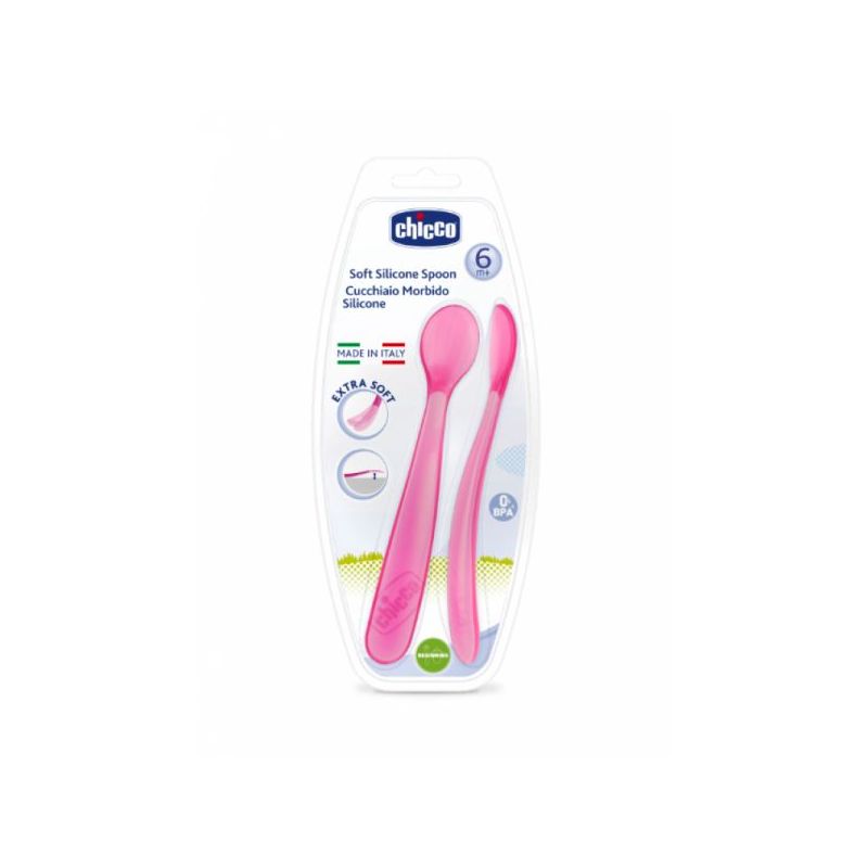Chicco Colher de Silicone 6m+ Rosa 2 Unidades