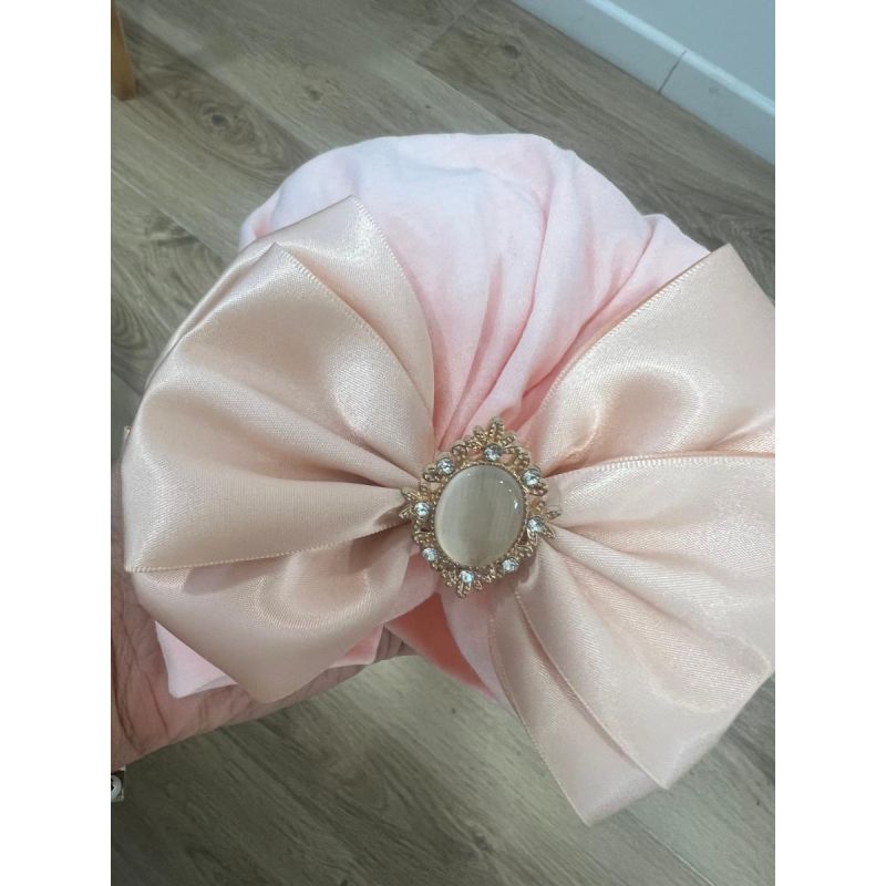 Touca de Algodão com Laço Princess Coral Salmão