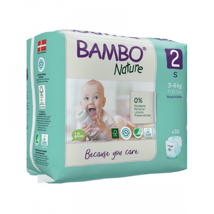 Bambo Nature Fraldas Tamanho 2 S 3-6Kg 30 Un.