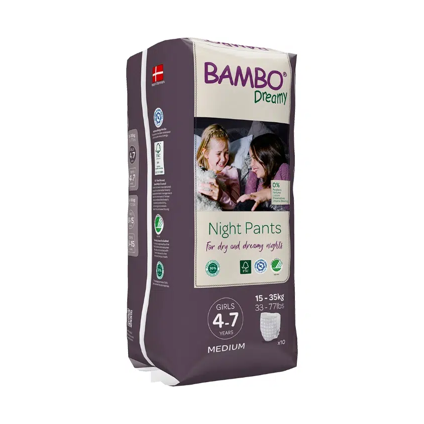Bambo Nature Fraldas Cuecas Noturnas Dreamy TM 4-7 Anos (15-35 Kg) Menina 10 Un.