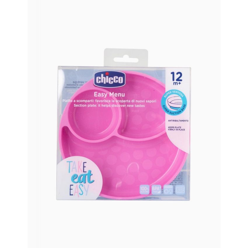 Chicco Take Eat Easy Prato Silicone Divisórias Rosa 12m+