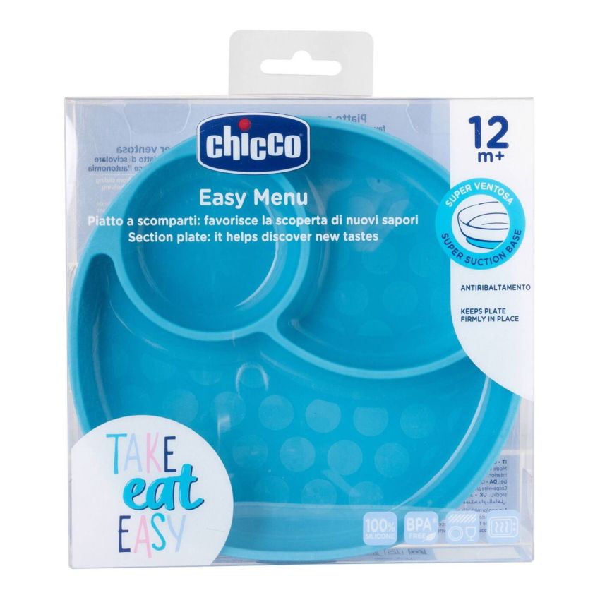 Chicco Take Eat Easy Prato Silicone Divisórias Azul 12m+