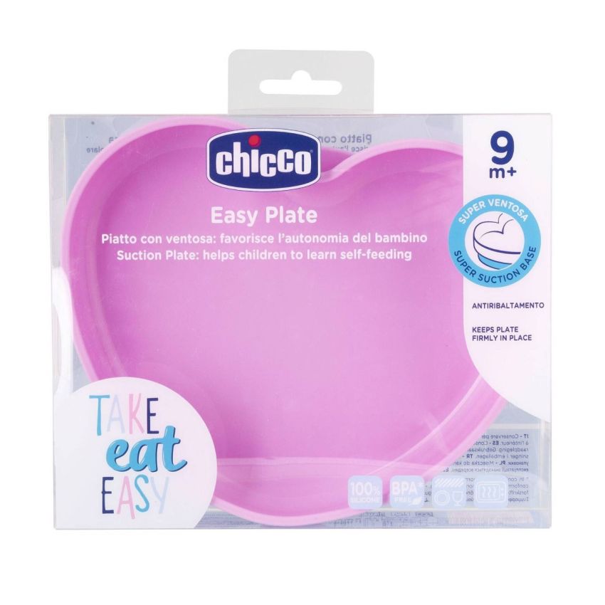 Chicco Take Eat Easy Prato Silicone Heart Rosa 9m+