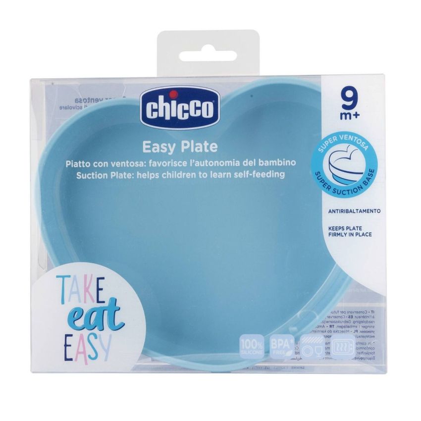 Chicco Take Eat Easy Prato Silicone Heart Azul 9m+