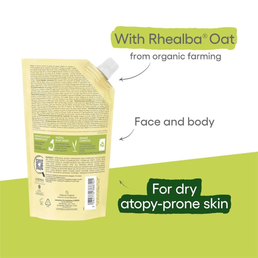 A-Derma Exomega Control Óleo de Banho Antiprurido Pele Atópica Recarga 500ml