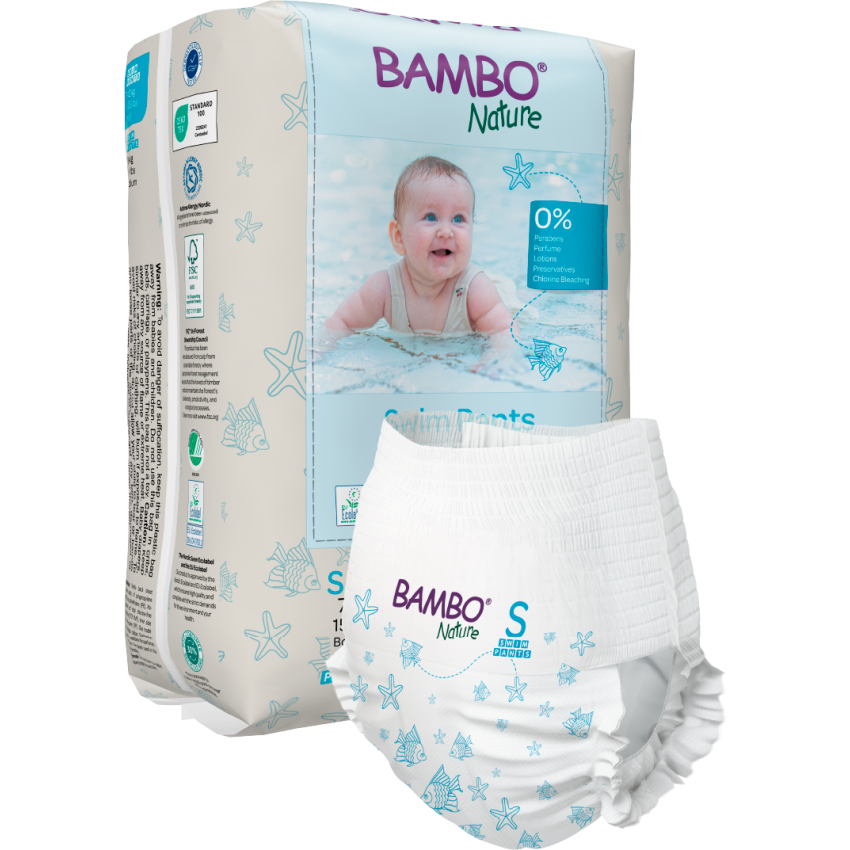 Fraldas de Natação Bambo Nature Tamanho S (7-12kg) 12 Unidades