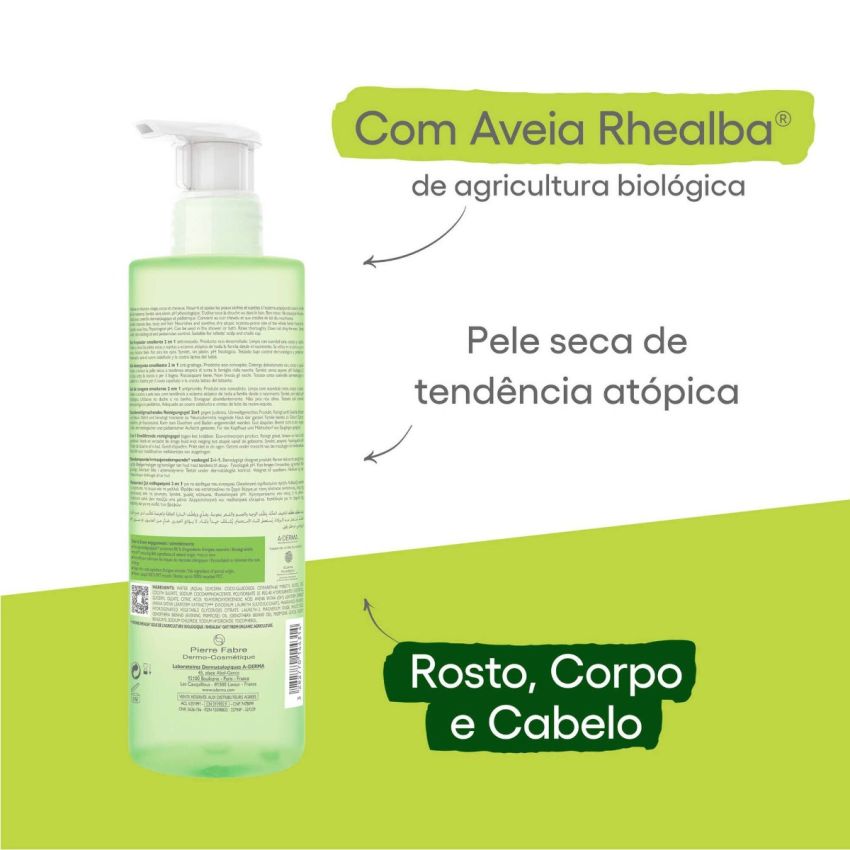 A‑Derma Exomega Gel Lavante Emoliente 2‑em‑1 – 500 ml