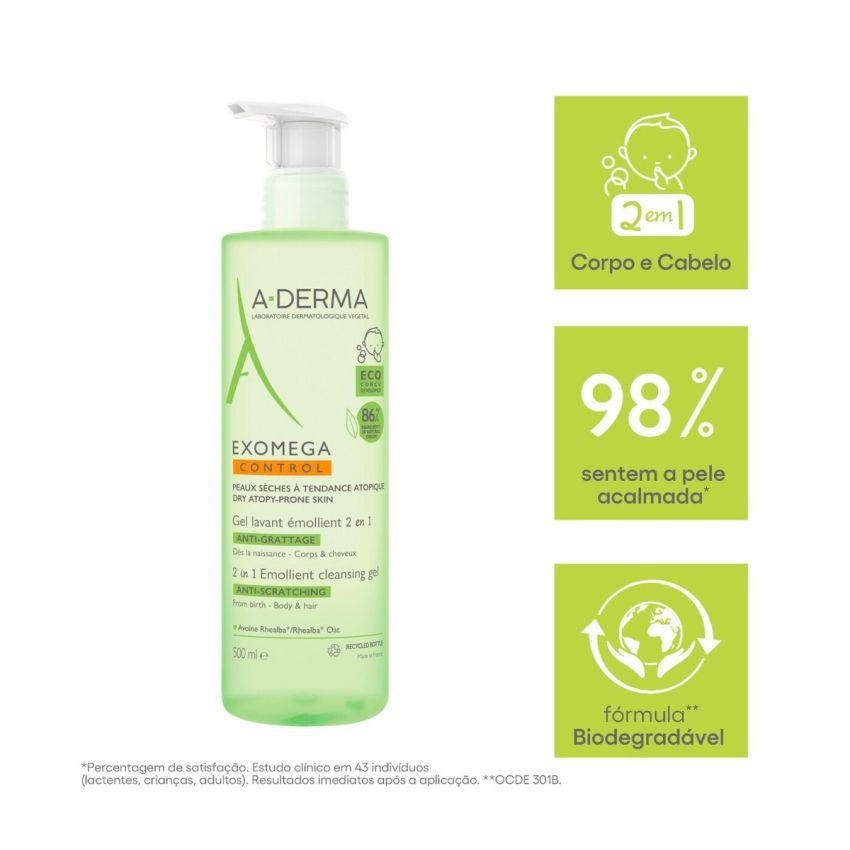 A‑Derma Exomega Gel Lavante Emoliente 2‑em‑1 – 500 ml