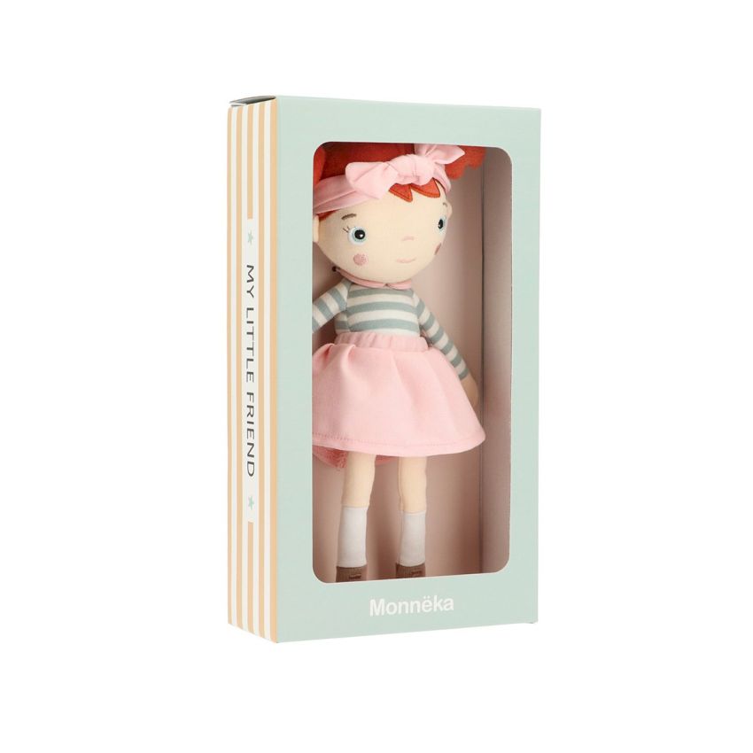 Monnëka Boneca de Pano Pequena Rosa Ruiva Laço