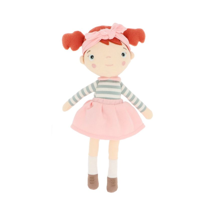 Monnëka Boneca de Pano Pequena Rosa Ruiva Laço