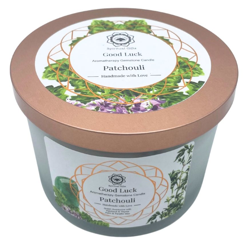Spiritual Gifts - Vela Aromática com Pedras Boa Sorte - Patchouli