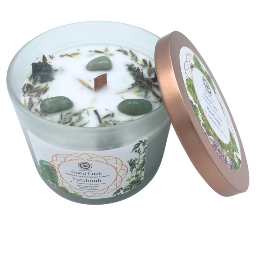 Spiritual Gifts - Vela Aromática com Pedras Boa Sorte - Patchouli
