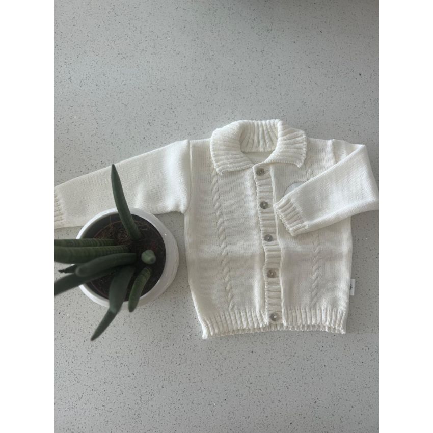  Casaco com Gola para Bebé-Perola-6M